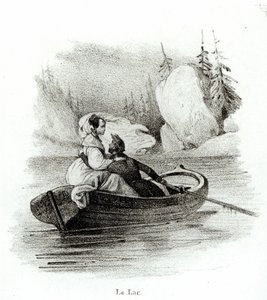 Alphonse de Lamartine (1790-1869) és Elvire a bourget-i tavon, Alfred Lemercier metszete
